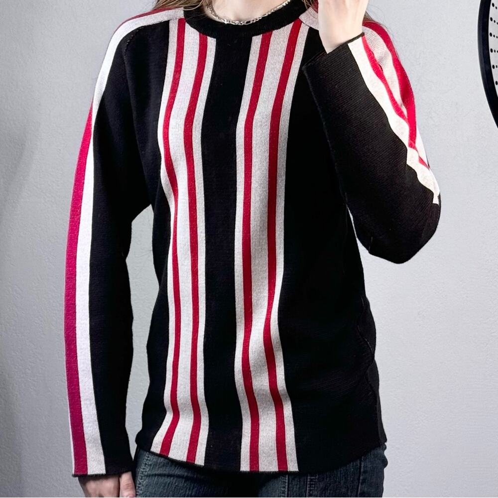 Vintage Sweater Striped Knit 90s Black Red White Varsity   Retro Sporty Skater